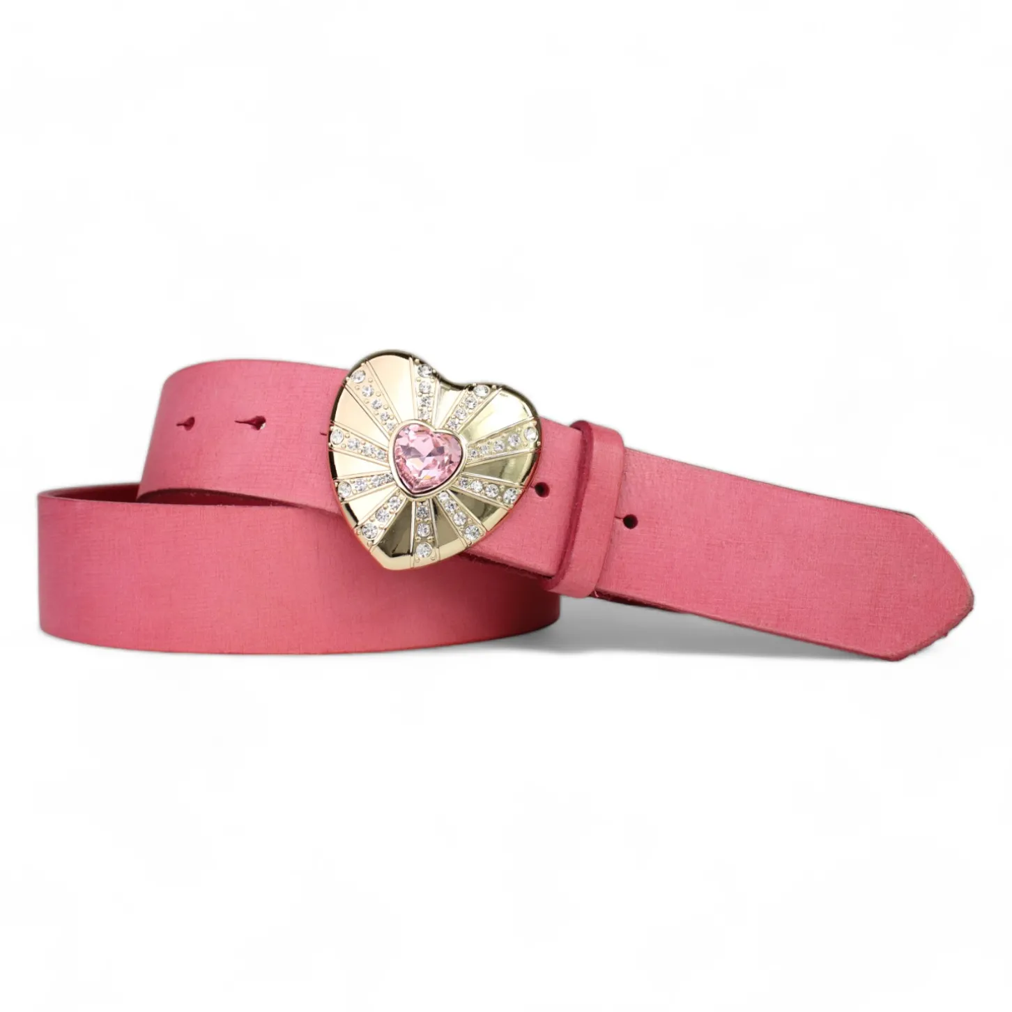 Best&Timeless Damen Ledergürtel 4 cm, goldene Herzschnalle rosa Strassstein