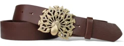 Best&Timeless Gürtel Damen 4 cm, Gürtelschnalle Pfau, schwarzer Strass, vegetabiles Leder