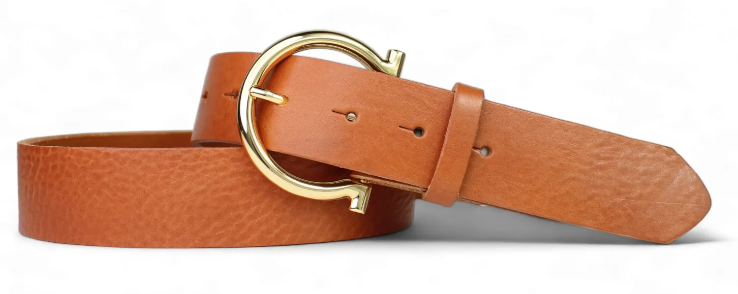 Best&Timeless hochwertiger Damen Ledergürtel 4 cm, goldene Gürtelschnalle Hufeisenform, vegetabiles Leder
