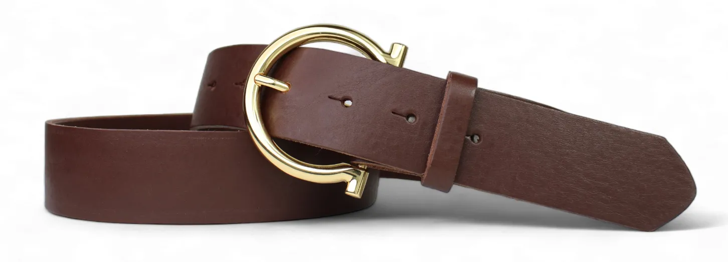 Best&Timeless hochwertiger Damen Ledergürtel 4 cm, goldene Gürtelschnalle Hufeisenform, vegetabiles Leder