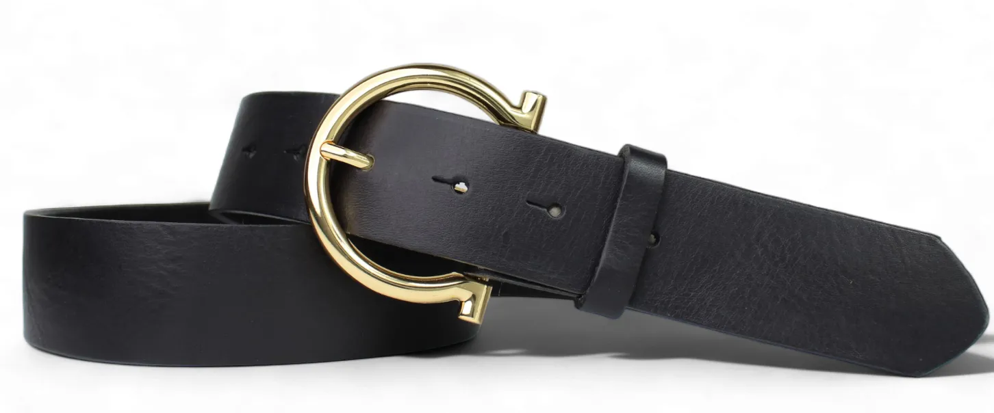 Best&Timeless hochwertiger Damen Ledergürtel 4 cm, goldene Gürtelschnalle Hufeisenform, vegetabiles Leder