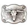 Büffelkopf Gürtelschnalle 4 cm silber, Westernschnalle, Longhorn Buckle