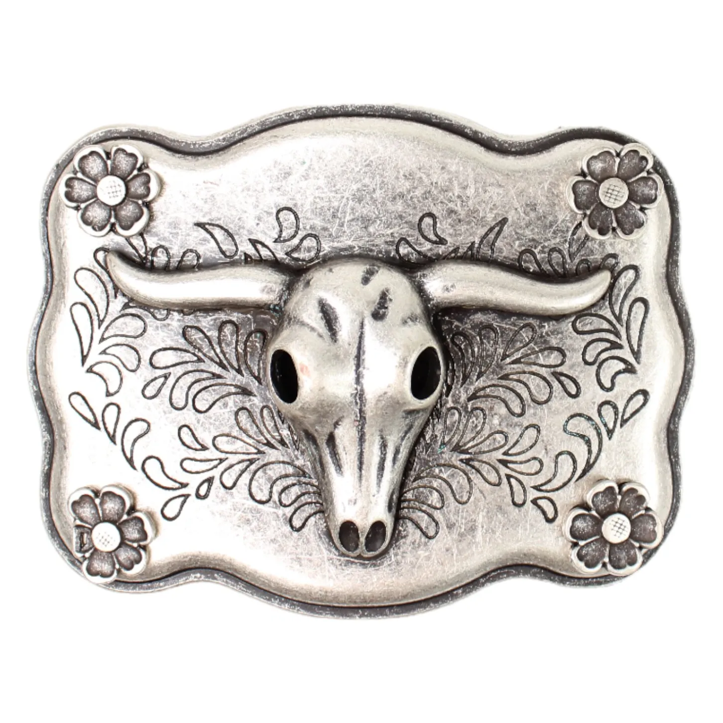 Büffelkopf Gürtelschnalle 4 cm silber, Westernschnalle, Longhorn Buckle