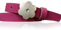 BLUME: süßer Kindergürtel mit silberner Blumenschnalle mit Straß, plastikfrei, 2 cm schmal