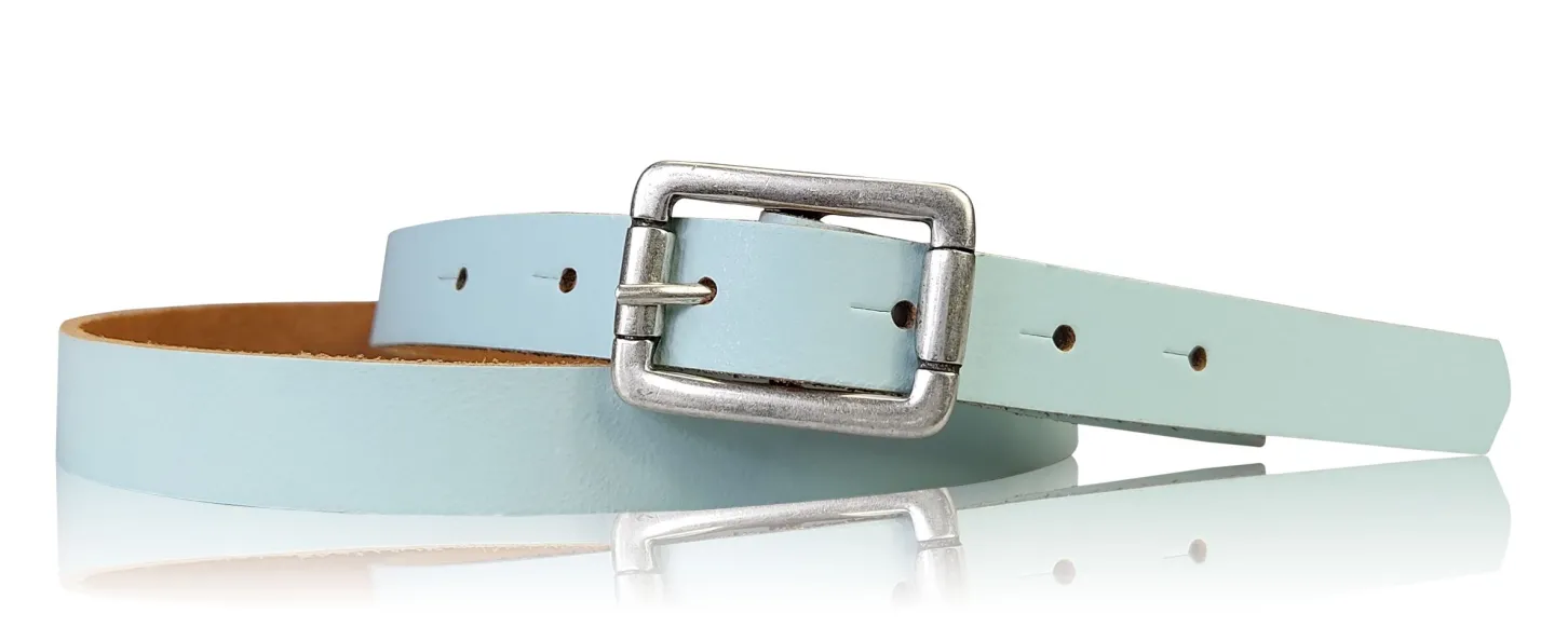 BOGODA: schmaler Damen Ledergürtel 2 cm, echt Leder, mattsilberne Gürtelschnalle