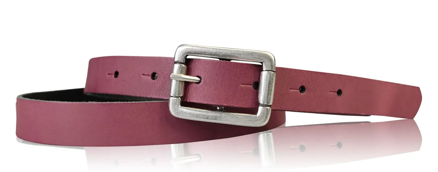 BOGODA: schmaler Damen Ledergürtel 2 cm, echt Leder, mattsilberne Gürtelschnalle