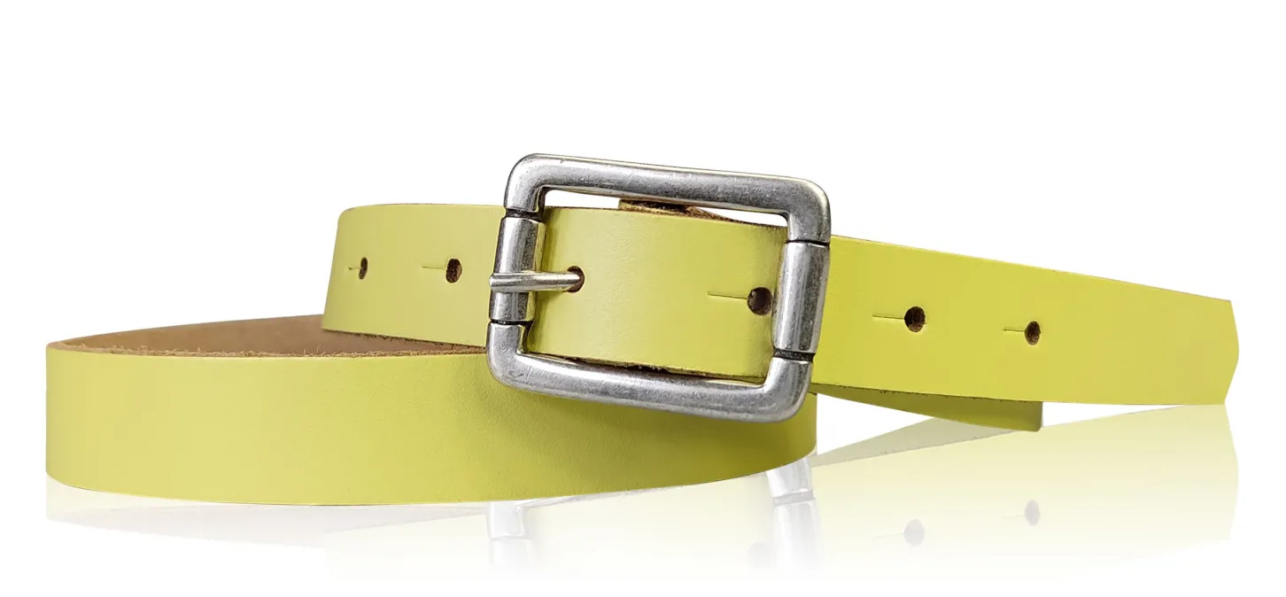 BOGODA: schmaler Damen Ledergürtel 2 cm, echt Leder, mattsilberne Gürtelschnalle