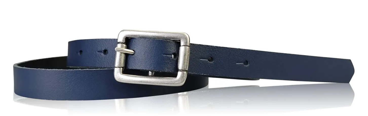 BOGODA: schmaler Damen Ledergürtel 2 cm, echt Leder, mattsilberne Gürtelschnalle