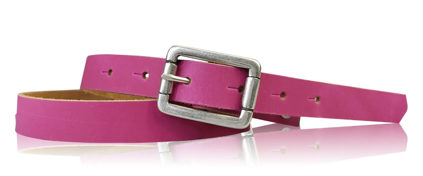 BOGODA: schmaler Damen Ledergürtel 2 cm, echt Leder, mattsilberne Gürtelschnalle