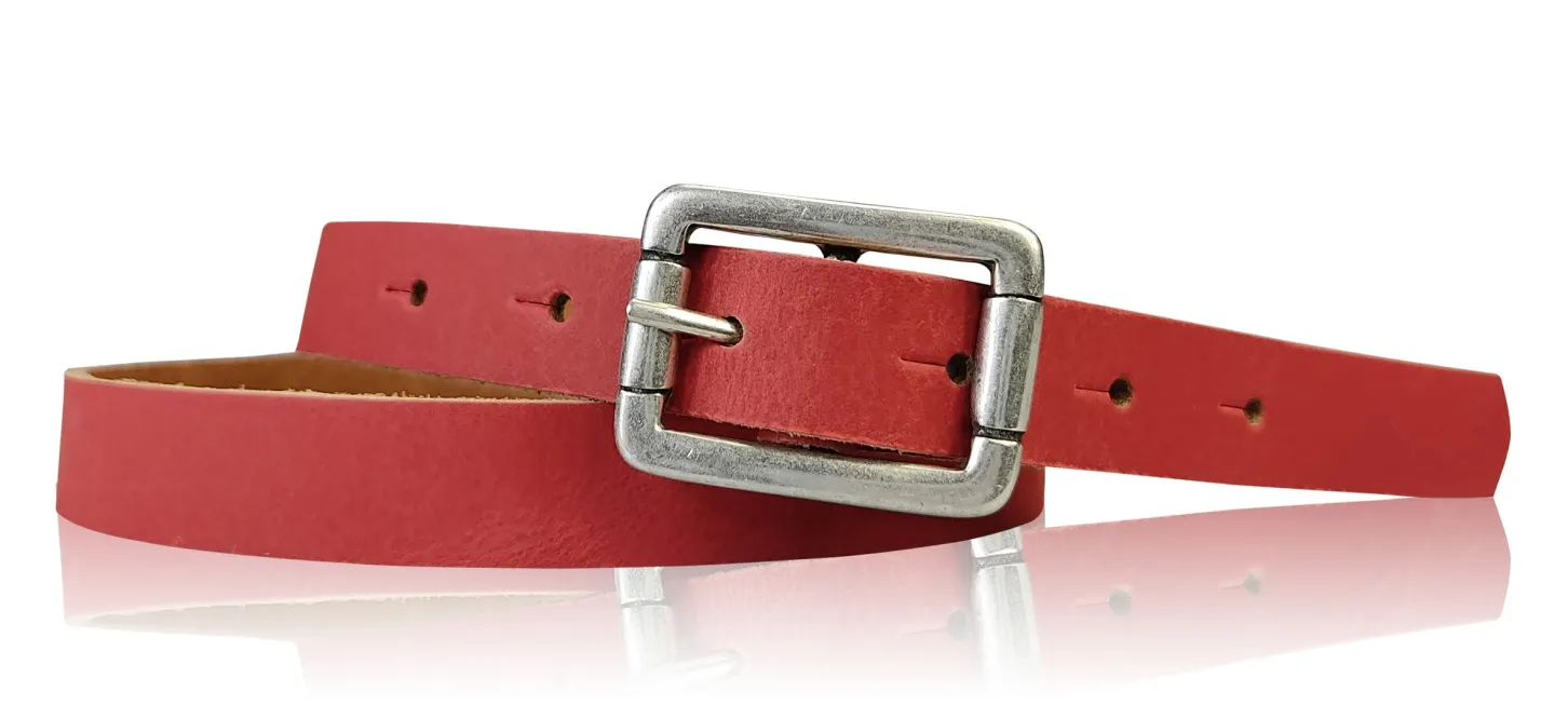 BOGODA: schmaler Damen Ledergürtel 2 cm, echt Leder, mattsilberne Gürtelschnalle