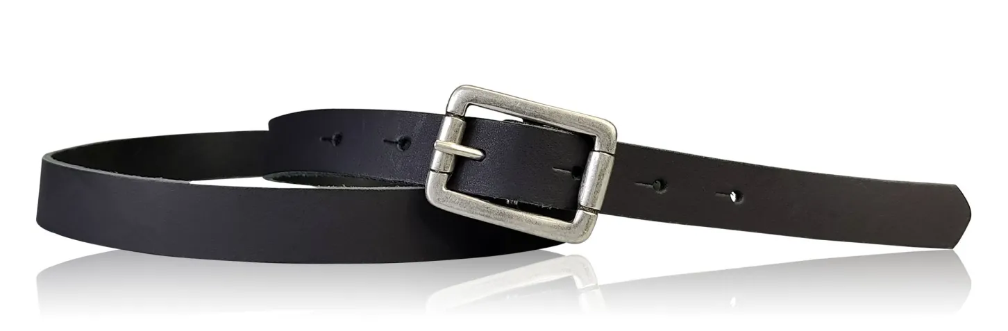 BOGODA: schmaler Damen Ledergürtel 2 cm, echt Leder, mattsilberne Gürtelschnalle