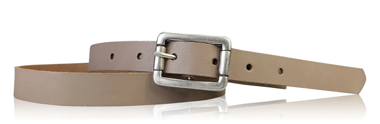BOGODA: schmaler Damen Ledergürtel 2 cm, echt Leder, mattsilberne Gürtelschnalle