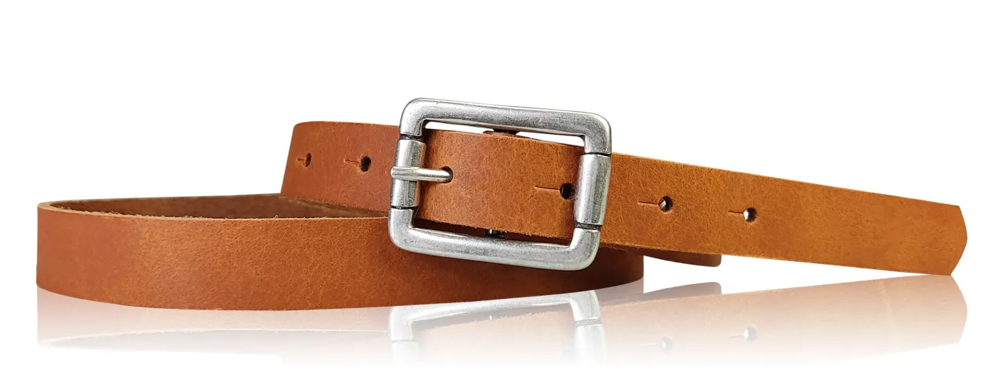 BOGODA: schmaler Damen Ledergürtel 2 cm, echt Leder, mattsilberne Gürtelschnalle