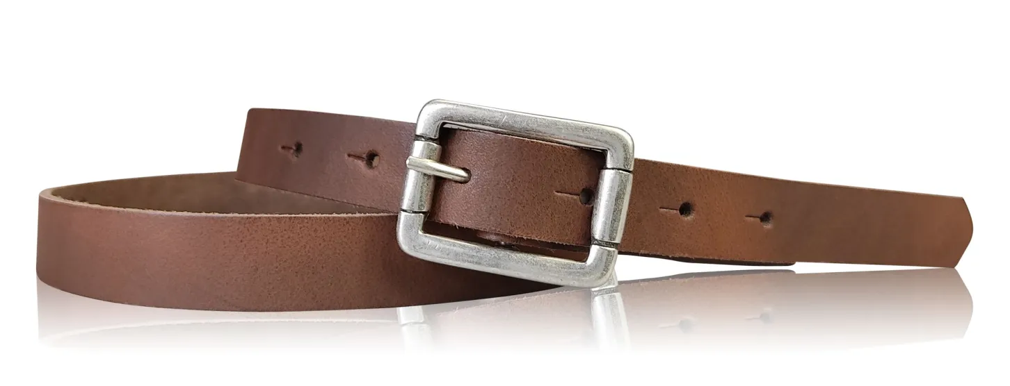 BOGODA: schmaler Damen Ledergürtel 2 cm, echt Leder, mattsilberne Gürtelschnalle
