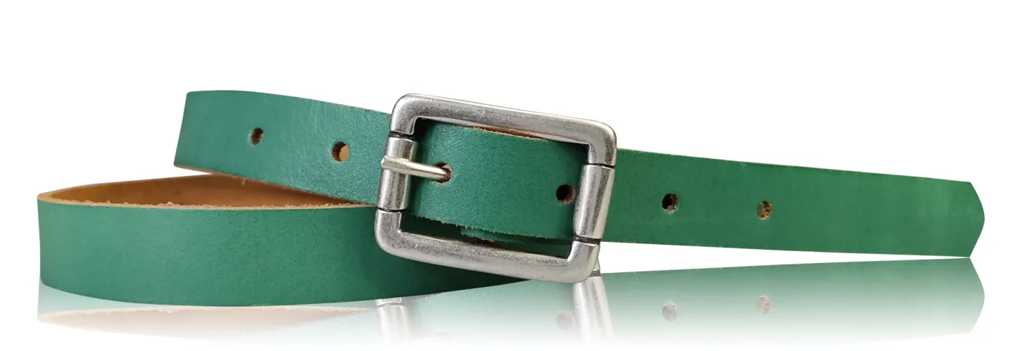 BOGODA: schmaler Damen Ledergürtel 2 cm, echt Leder, mattsilberne Gürtelschnalle