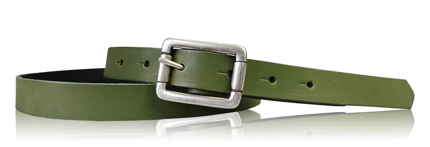 BOGODA: schmaler Damen Ledergürtel 2 cm, echt Leder, mattsilberne Gürtelschnalle