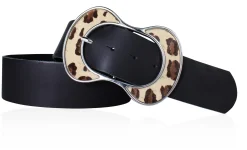 BOLOGNA angesagter, breiter Taillengürtel 5 cm mit einzigartiger Leopard Gürtelschnalle, echt Leder