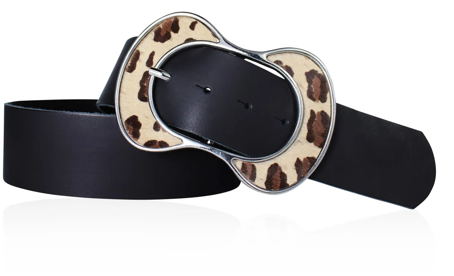 BOLOGNA angesagter, breiter Taillengürtel 5 cm mit einzigartiger Leopard Gürtelschnalle, echt Leder