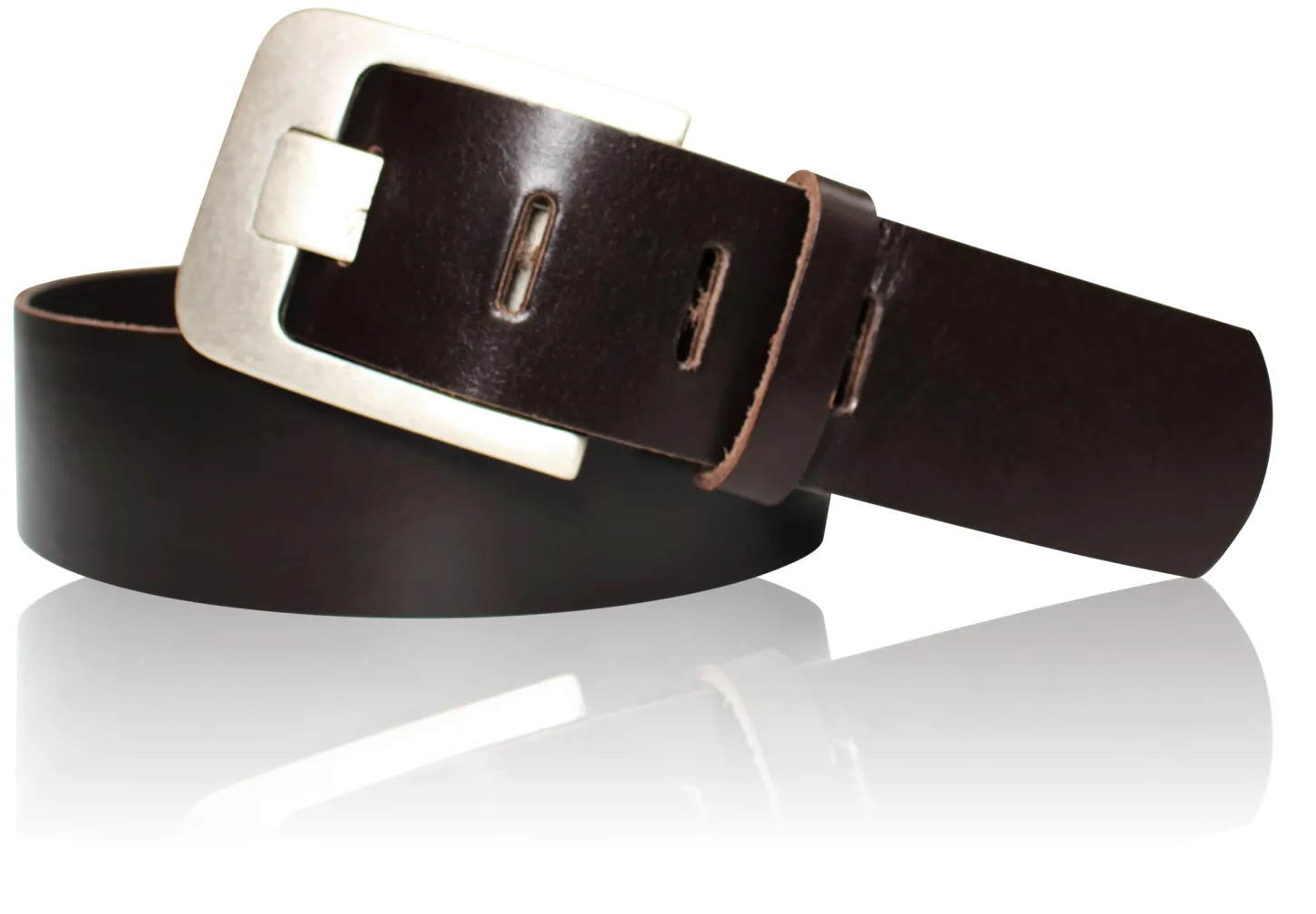 Breiter Gürtel 4,5 cm, Vollrindleder, Militärleder, extra dick, Gürtelschnalle altsilber Optik, Metall