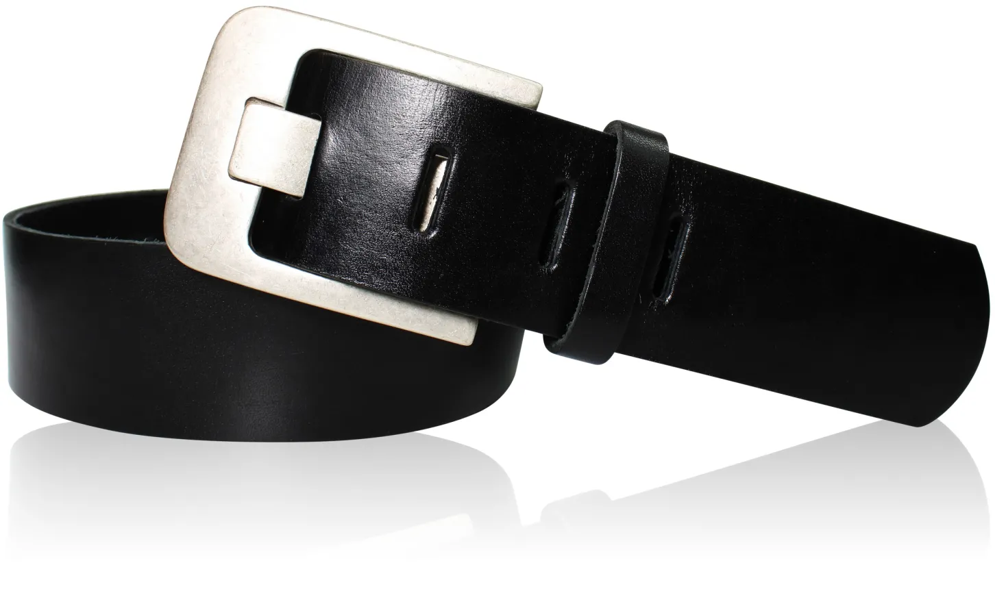 Breiter Gürtel 4,5 cm, Vollrindleder, Militärleder, extra dick, Gürtelschnalle altsilber Optik, Metall