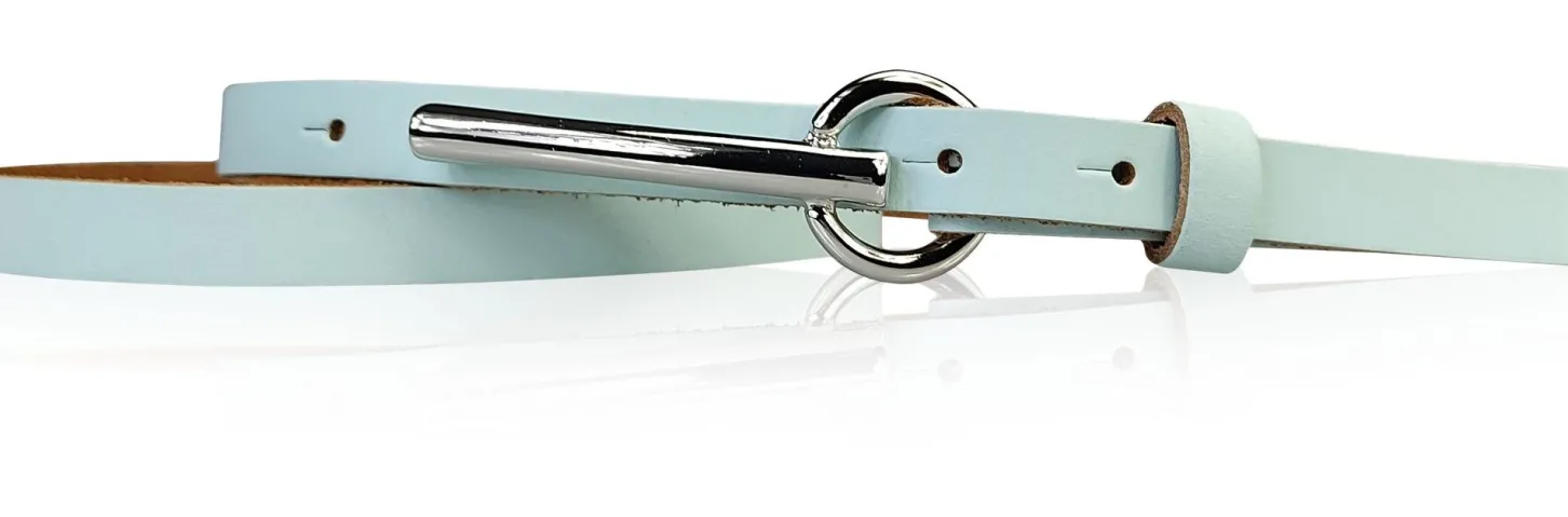 BROOKLYN schmaler Damen Ledergürtel mit silberner langer Gürtelschnalle 1,5 cm