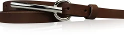 BROOKLYN schmaler Damen Ledergürtel mit silberner langer Gürtelschnalle 1,5 cm