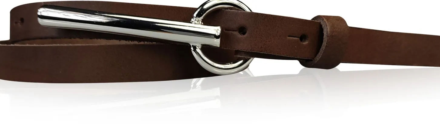 BROOKLYN schmaler Damen Ledergürtel mit silberner langer Gürtelschnalle 1,5 cm