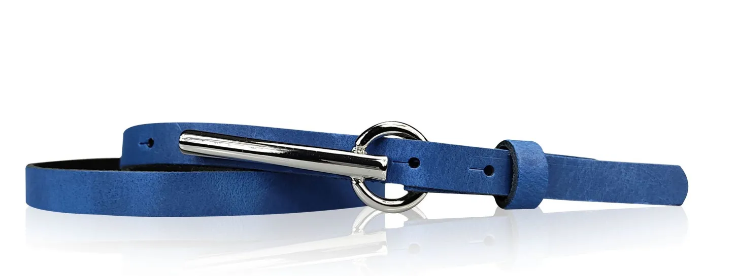 BROOKLYN schmaler Damen Ledergürtel mit silberner langer Gürtelschnalle 1,5 cm