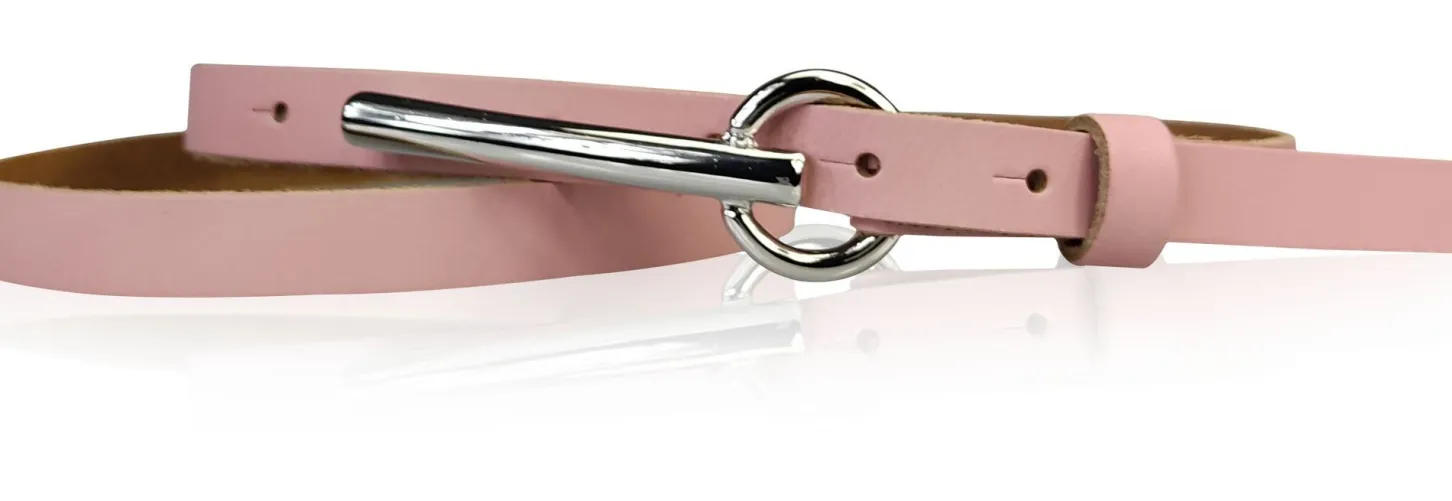 BROOKLYN schmaler Damen Ledergürtel mit silberner langer Gürtelschnalle 1,5 cm