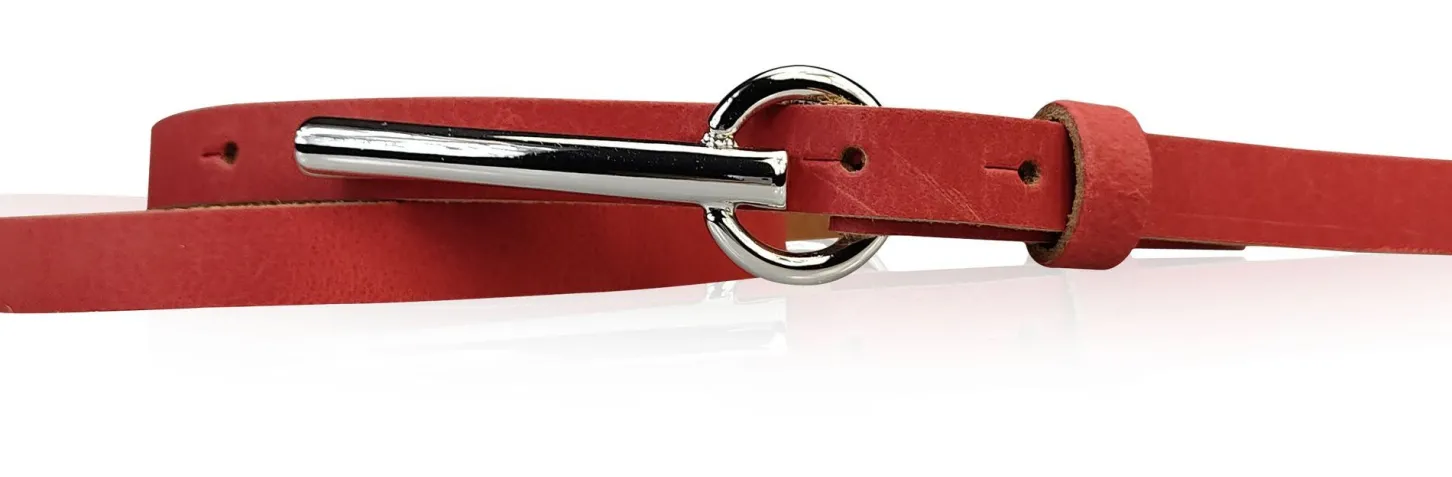 BROOKLYN schmaler Damen Ledergürtel mit silberner langer Gürtelschnalle 1,5 cm