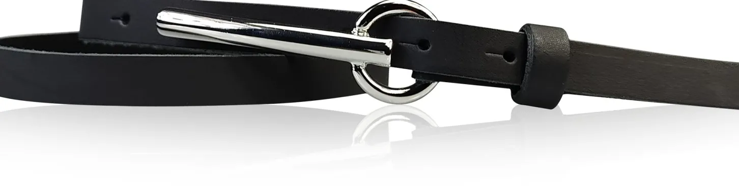 BROOKLYN schmaler Damen Ledergürtel mit silberner langer Gürtelschnalle 1,5 cm