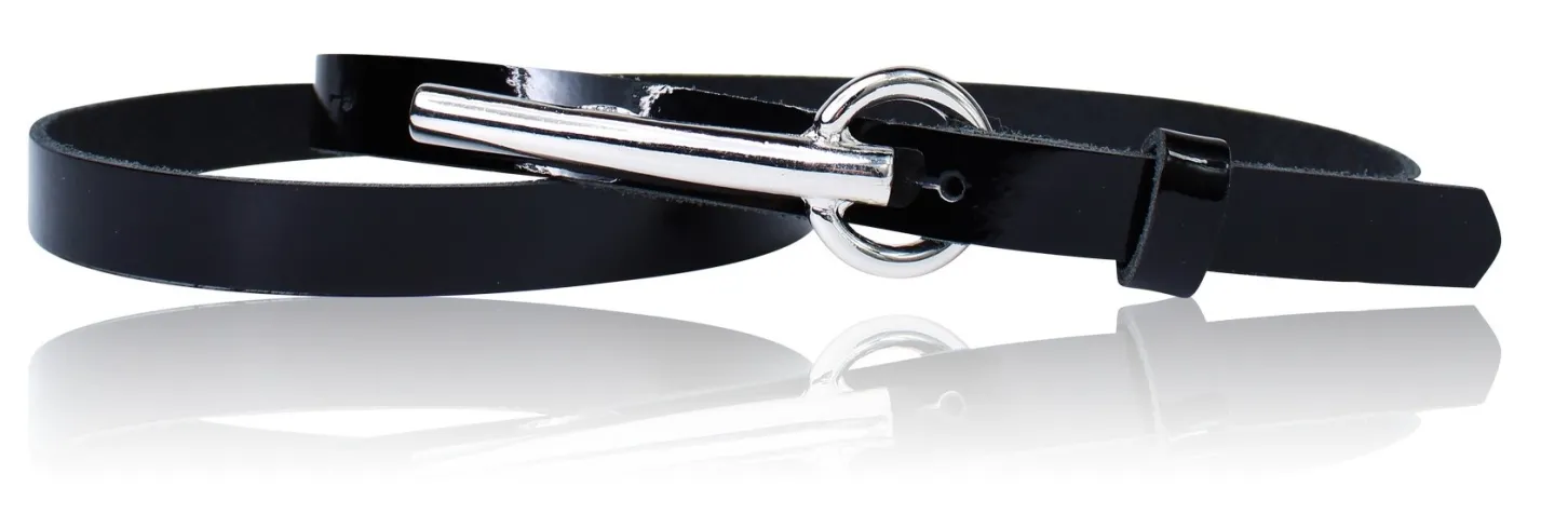 BROOKLYN schmaler Damen Ledergürtel mit silberner langer Gürtelschnalle 1,5 cm