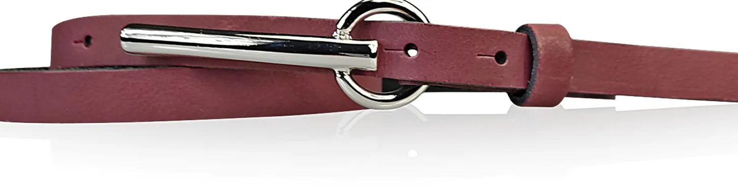 BROOKLYN schmaler Damen Ledergürtel mit silberner langer Gürtelschnalle 1,5 cm