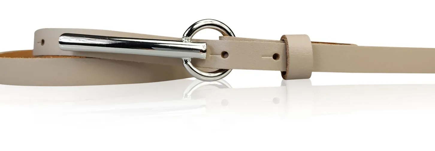 BROOKLYN schmaler Damen Ledergürtel mit silberner langer Gürtelschnalle 1,5 cm