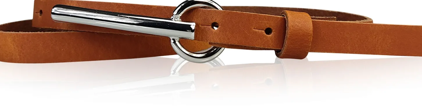 BROOKLYN schmaler Damen Ledergürtel mit silberner langer Gürtelschnalle 1,5 cm