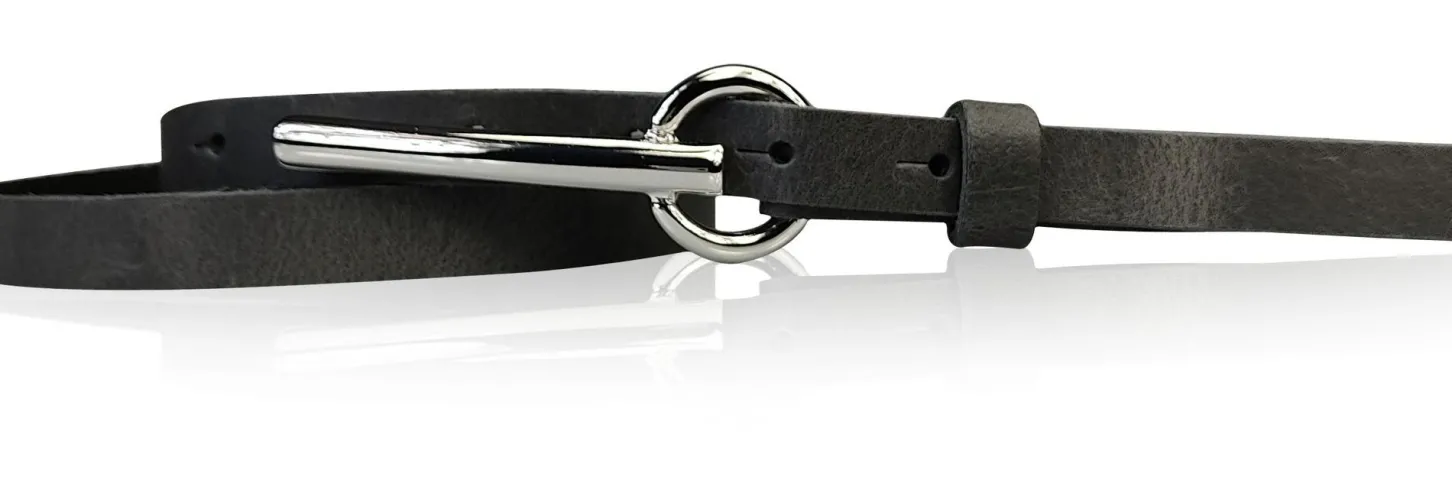 BROOKLYN schmaler Damen Ledergürtel mit silberner langer Gürtelschnalle 1,5 cm