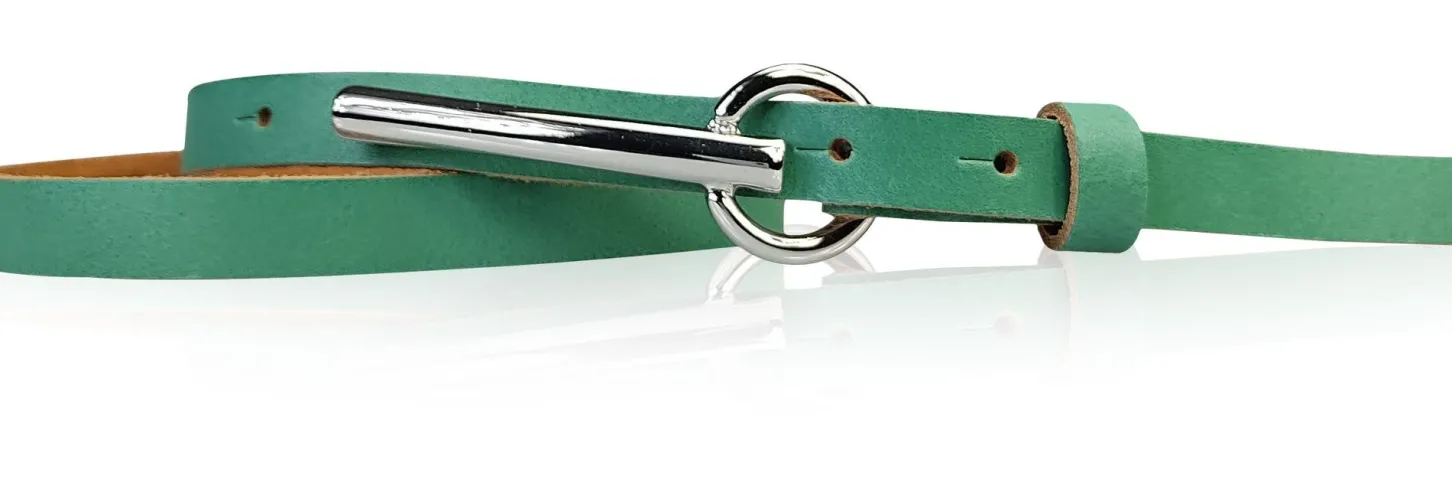 BROOKLYN schmaler Damen Ledergürtel mit silberner langer Gürtelschnalle 1,5 cm
