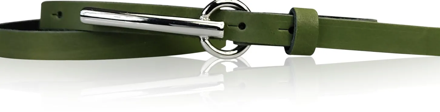 BROOKLYN schmaler Damen Ledergürtel mit silberner langer Gürtelschnalle 1,5 cm