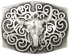 BUFFALO III Büffelkopf Gürtelschnalle 4 cm altsilber, Westernschnalle