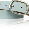 CASUAL modischer Damen Ledergürtel 3 cm mit ovaler Gürtelschnalle in matt silber, Ledergürtel
