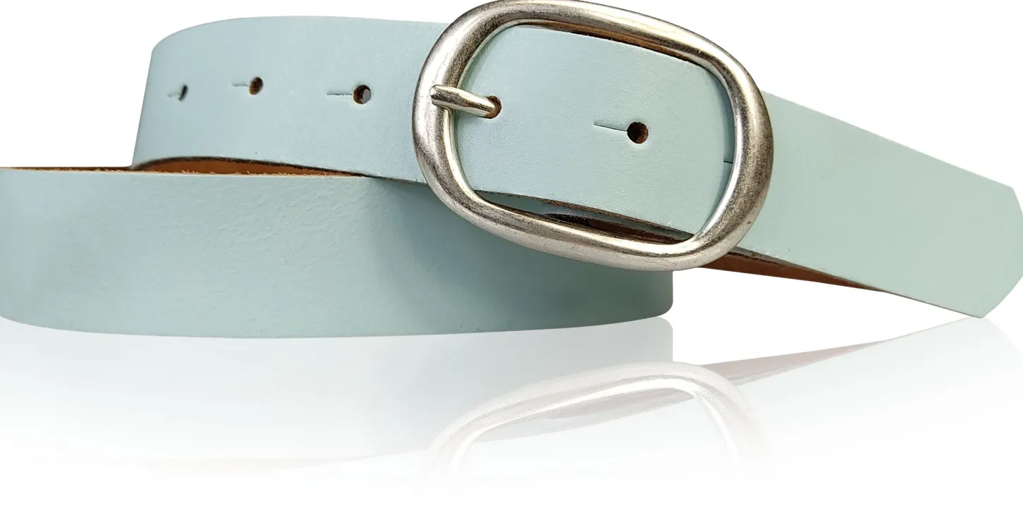 CASUAL modischer Damen Ledergürtel 3 cm mit ovaler Gürtelschnalle in matt silber, Ledergürtel