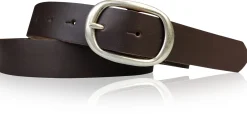 CASUAL modischer Damen Ledergürtel 3 cm mit ovaler Gürtelschnalle in matt silber, Ledergürtel