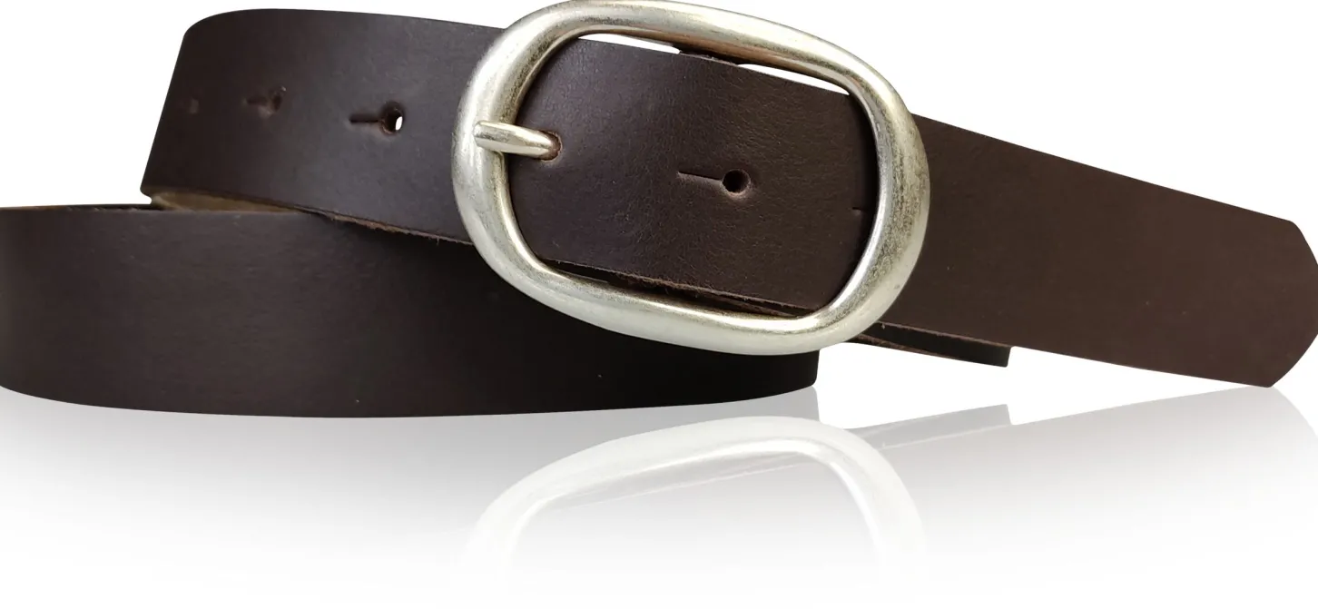 CASUAL modischer Damen Ledergürtel 3 cm mit ovaler Gürtelschnalle in matt silber, Ledergürtel