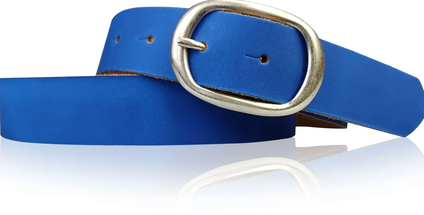 CASUAL modischer Damen Ledergürtel 3 cm mit ovaler Gürtelschnalle in matt silber, Ledergürtel