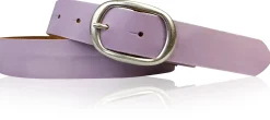 CASUAL modischer Damen Ledergürtel 3 cm mit ovaler Gürtelschnalle in matt silber, Ledergürtel
