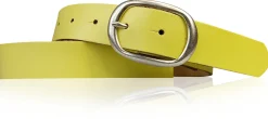 CASUAL modischer Damen Ledergürtel 3 cm mit ovaler Gürtelschnalle in matt silber, Ledergürtel