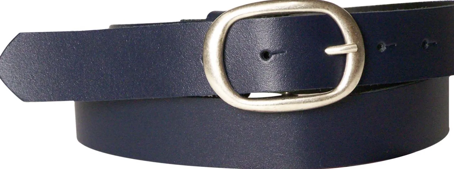 CASUAL modischer Damen Ledergürtel 3 cm mit ovaler Gürtelschnalle in matt silber, Ledergürtel