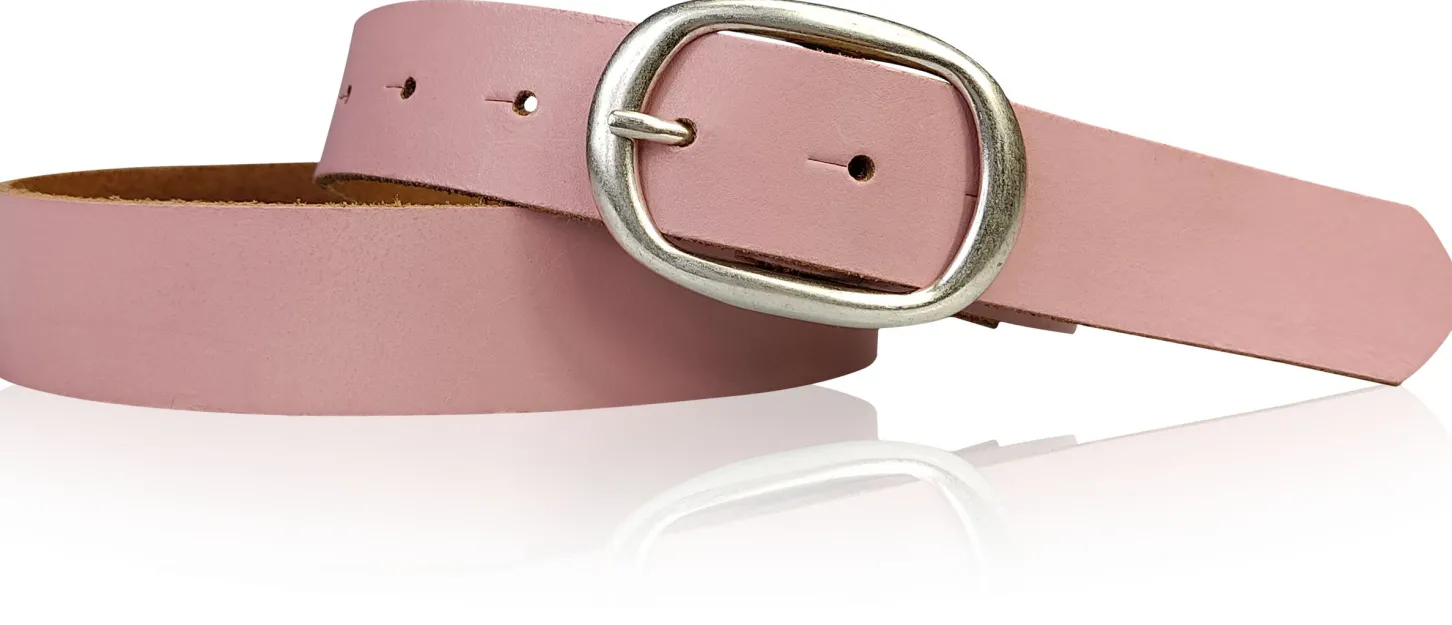 CASUAL modischer Damen Ledergürtel 3 cm mit ovaler Gürtelschnalle in matt silber, Ledergürtel