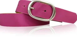 CASUAL modischer Damen Ledergürtel 3 cm mit ovaler Gürtelschnalle in matt silber, Ledergürtel