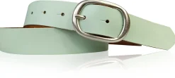 CASUAL modischer Damen Ledergürtel 3 cm mit ovaler Gürtelschnalle in matt silber, Ledergürtel
